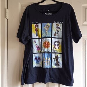 Disney Black Graphic Tee with Colorful Art. Coco Loco Loteria Tee.